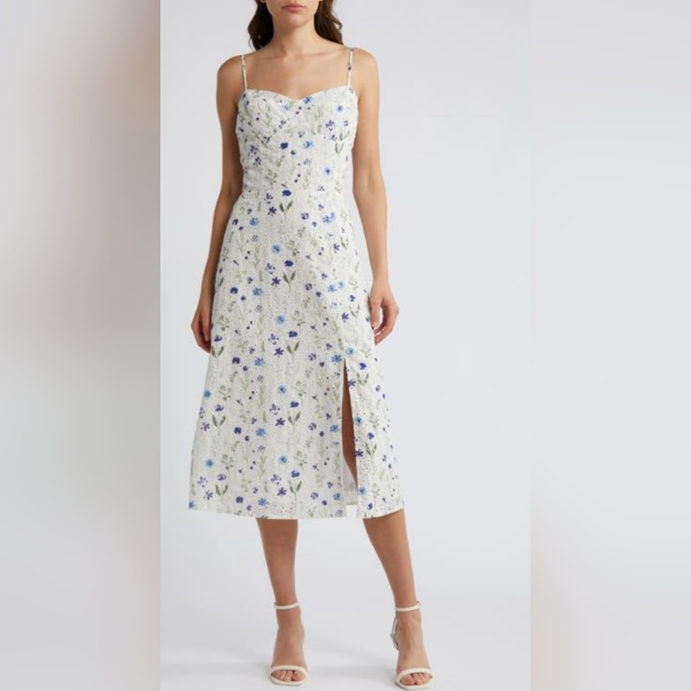Chelsea28 White and Blue Floral Midi Dress